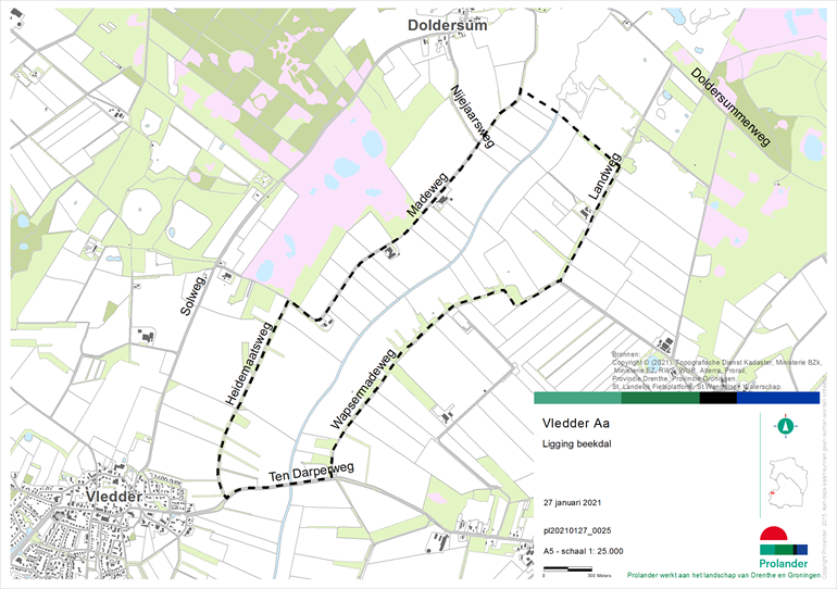 Het projectgebied van het beekdal Vledder Aa ligt ingesloten door de esdorpen Vledder, Doldersum en Wapse. Ten noorden en oosten ligt het Nationale Park het Drents-Friese Woud en Oude Willem en ten noordwesten ligt het buurtschap Boschoord.