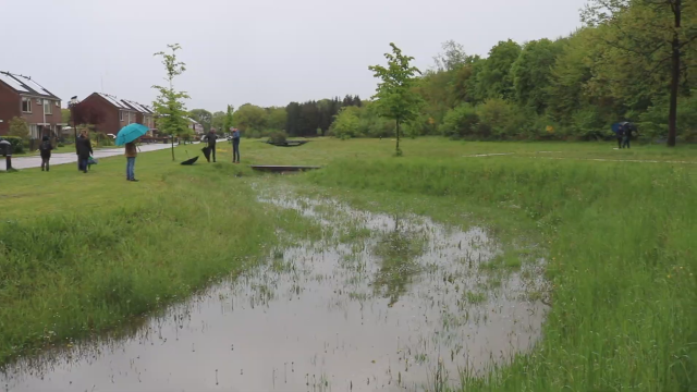 Een volgelopen wadi (regenwateropvang)