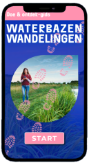 Screenshot van een mobiele telefoon met de Waterbazen wandelingen doe en ontdek gids